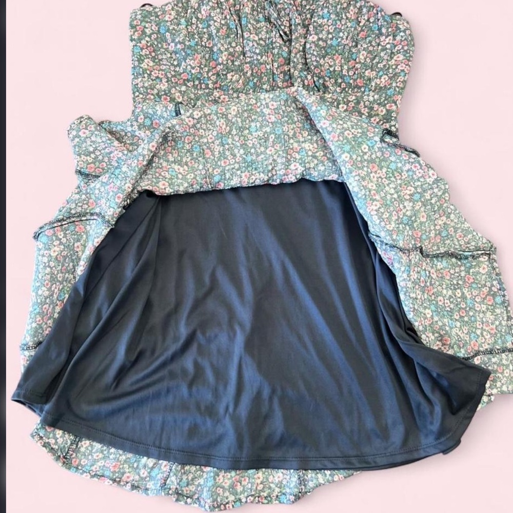 Mi Ami for Francesca’s Floral Mini Dress Size M Tie Front Spaghetti Strap - Picture 3 of 4
